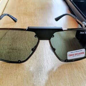 True Religion Men’s Aviator Sunglasses - Matte Black/Dark Metal - NWT